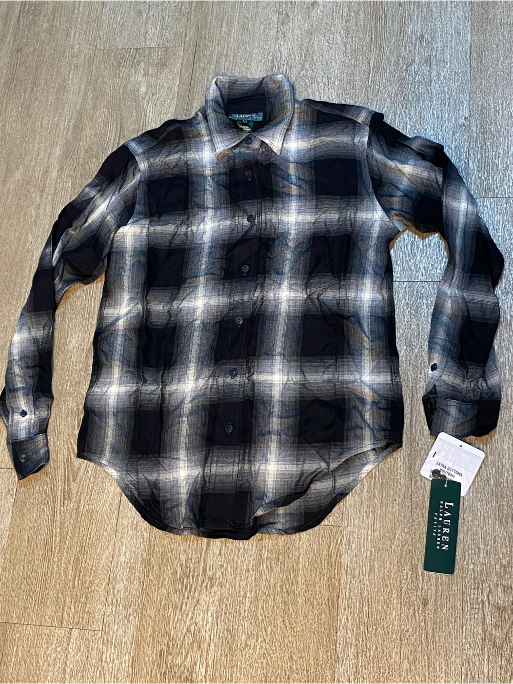 LAUREN RALPH LAUREN PLAID LONGSLEEVE TOP SIZE P(Small)